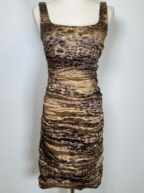 ✨ Nicole Miller Gold Label ✨ | Metallic Animal Print Ruched Dress Womens Size 2P